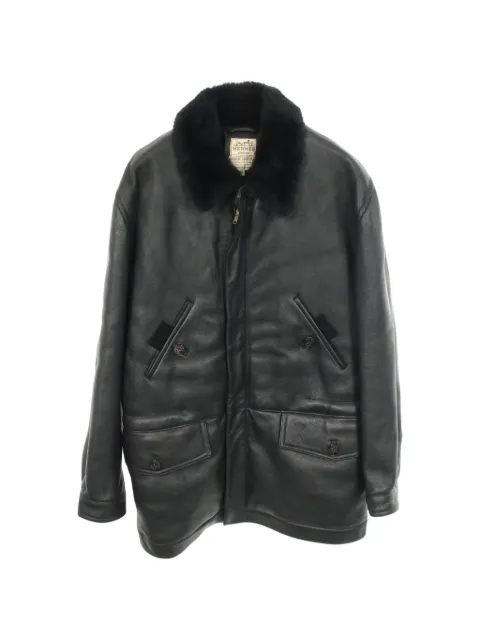 Hermès Pre-Owned 2000s mouton lamb leather coat Black 1070372
