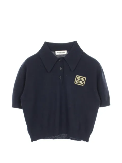 Miu Miu Pre-Owned 2010s logo-embroidered polo shirt Blue 1092689