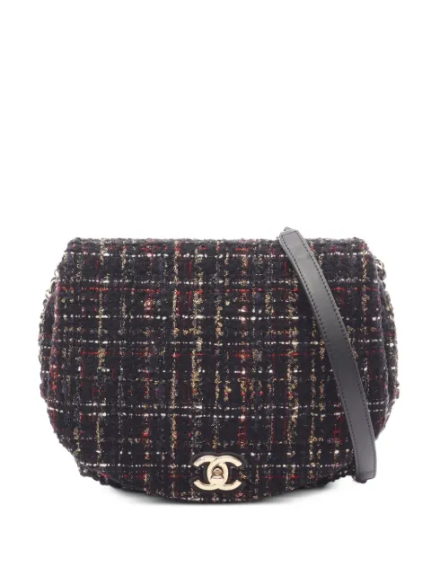 CHANEL Pre-Owned 2019 Coco Mark tweed shoulder bag Black 109399628273576