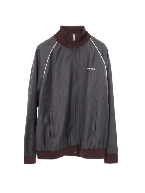 Miu Miu Pre-Owned 2010s pinstripe logo-embroidered jacket Grey 1092603