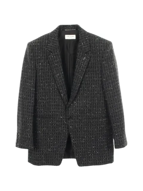 Saint Laurent Pre-Owned 2010s Cassandre pin-detail tailored jacket Grey 1071389