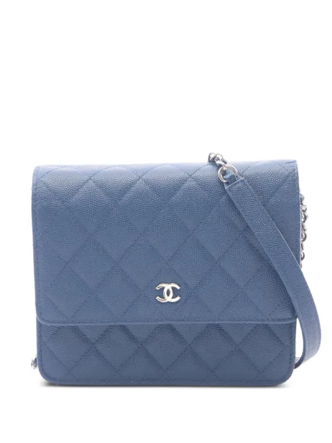 CHANEL Pre-Owned 2017-2018 Matelassé Caviar chain wallet Blue 109399324967322
