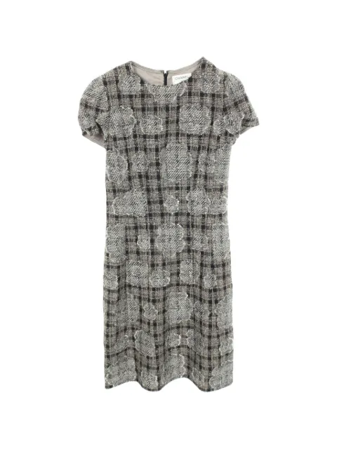 CHANEL Pre-Owned 1986-1988 Camellia check tweed mini dress Blue 1090056