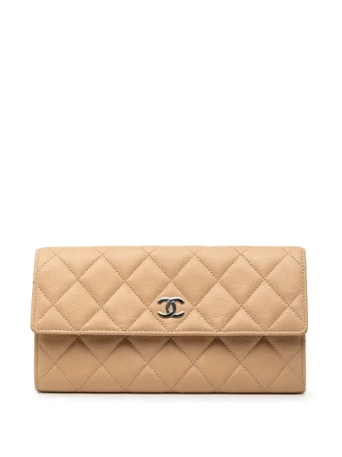 CHANEL Pre-Owned 2010-2011 CC Quilted Caviar Gusset Flap Wallet long wallets Neutrals 791TS2U5ZVDJ2L28