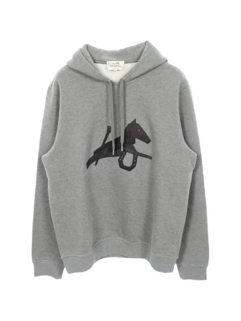 Hermès Pre-Owned 2010s Puzzle Equestre leather-patch hoodie Grey 1092686