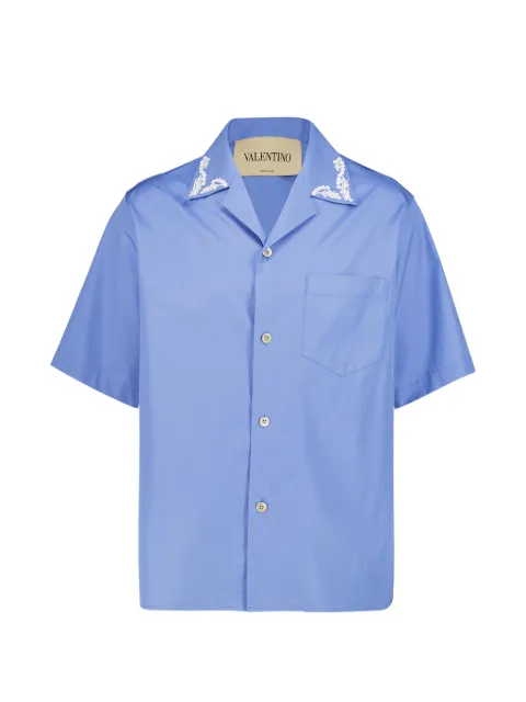 Valentino Garavani floral-embroidery short-sleeve shirt Blue 9V3AA109B57