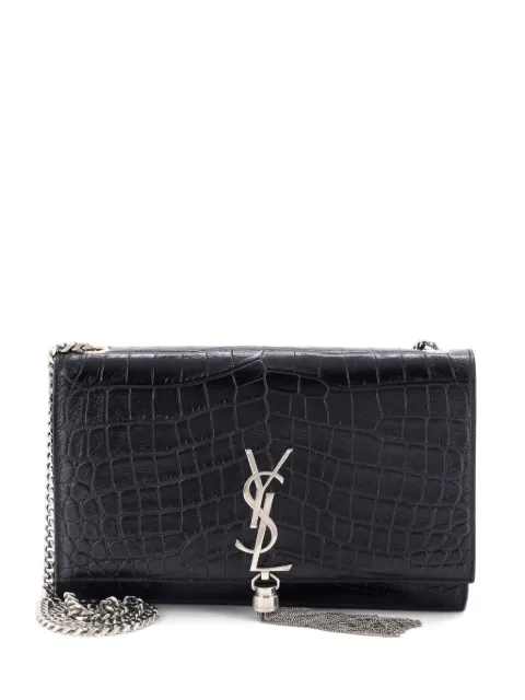 Saint Laurent Pre-Owned Classic Monogram Tassel Crocodile Embossed Leather Medium crossbody bag Black TOQ16S8WYG2FLH9E