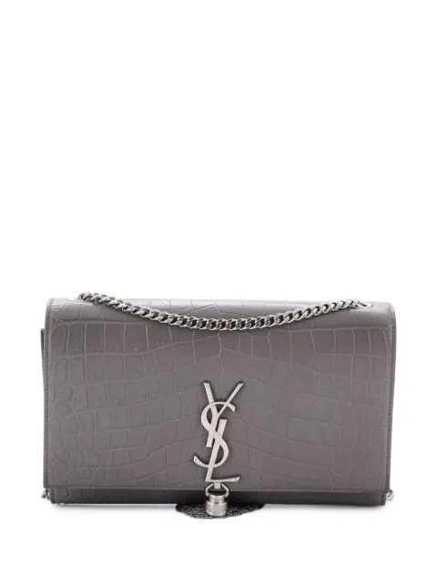 Saint Laurent Pre-Owned Classic Monogram Tassel Crocodile Embossed Leather Medium crossbody bag Grey M8T5P03L31BWLO92