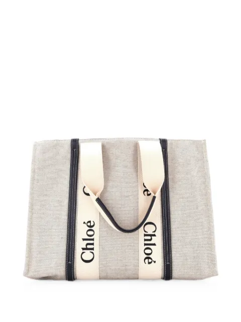 Chloé Pre-Owned Woody Canvas with Leather Large tote bag Neutrals 9TMGJR52RAMLJH6O