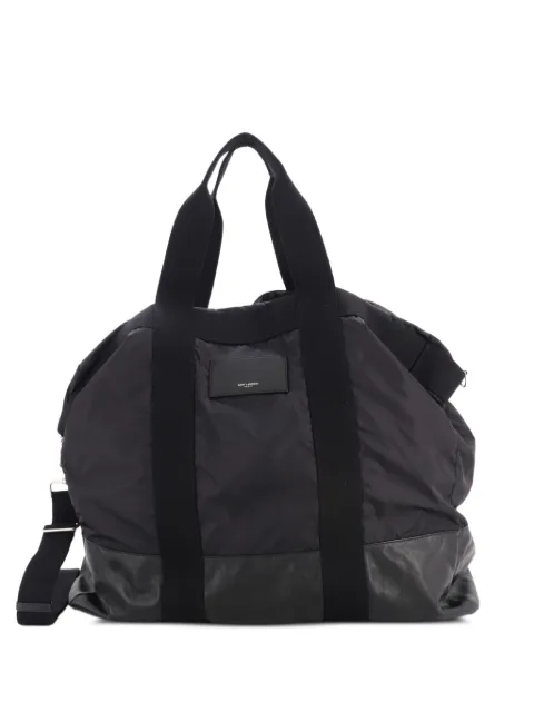 Saint Laurent Pre-Owned City Logo Tote Bag Nylon with Leather travel bag Black MGIM7XDQAKCDCUTN