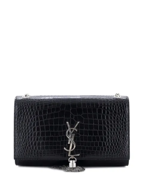 Saint Laurent Pre-Owned Classic Monogram Tassel Crocodile Embossed Leather Medium crossbody bag Black 9PUCH8EBY0MRLJF4