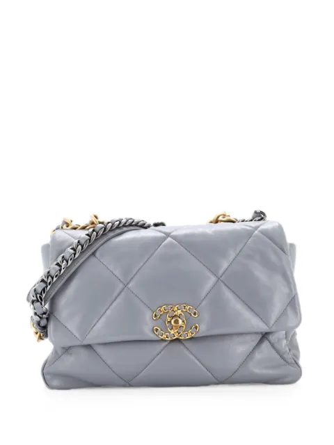 CHANEL Pre-Owned 19 Flap Bag Quilted Leather Large crossbody bag Grey JQN9UNLVNGLXFRYC