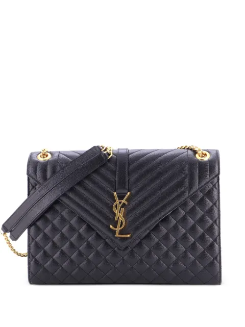 Saint Laurent Pre-Owned Classic Monogram Envelope Satchel Mixed Matelasse Leather Large shoulder bag Black GKEISY3EPM3QFCXK