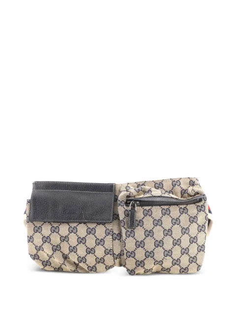 Gucci Pre-Owned Vintage Double GG Canvas with Leather Small belt bag Blue KRMIMTV56B2GZ72J