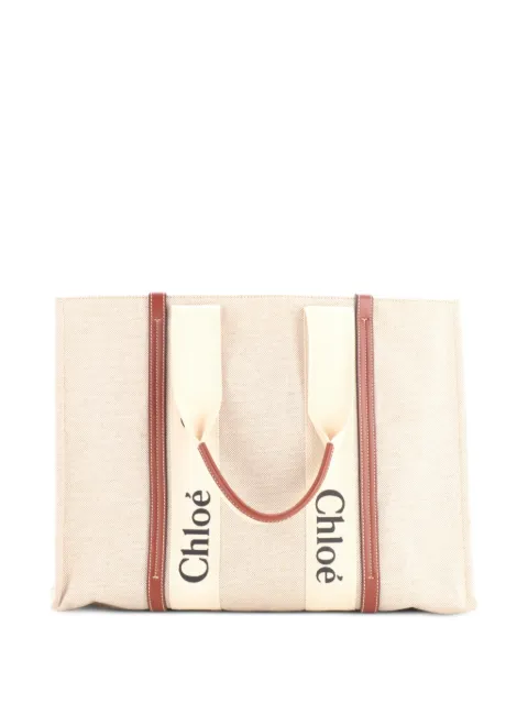 Chloé Pre-Owned Woody Canvas with Leather Large tote bag Brown 7FDNQWCHDGZS7LWR