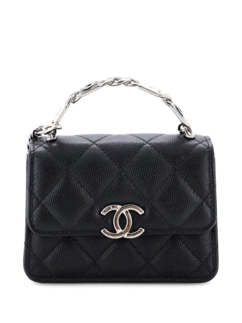 CHANEL Pre-Owned Coco Enamel Top Handle Flap Clutch with Chain Quilted Caviar crossbody bag Black KDVRKW8YRPGLO79R