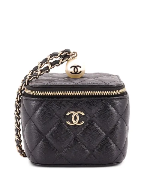 CHANEL Pre-Owned Classic Pearl Vanity Case with Chain Quilted Caviar Mini clutch bag Black HJ6S6ZIMGJK69X82
