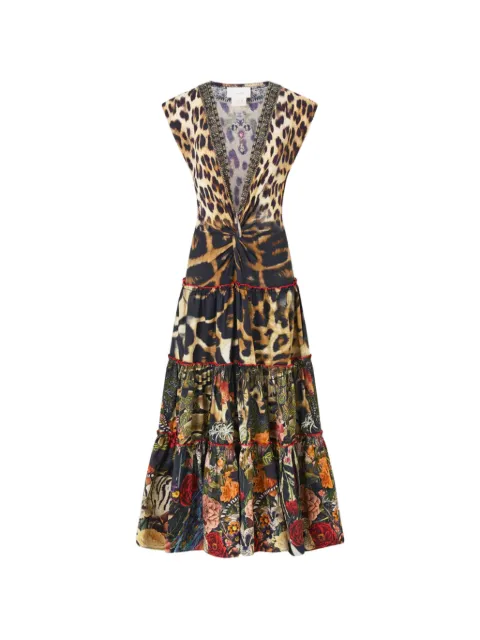 Camilla leopard-print twist-front midi dress Black 00042614