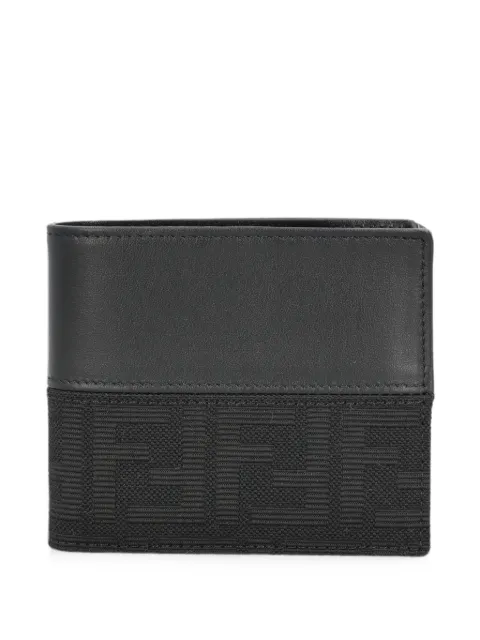 FENDI FF Zucca jacquard and black leather bi-fold wallet Black 7M0169B139