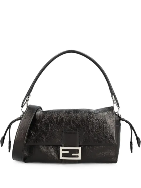 FENDI Baguette® Soft medium crackled black leather bag Black 8BR856B14M