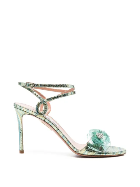 Aquazzura floral-appliqué snakeskin-effect sandals Green FMYMIDS0MTK