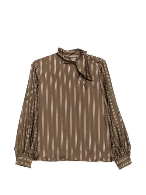 Max Mara Bingo striped pussy-bow blouse Brown 2621116031600