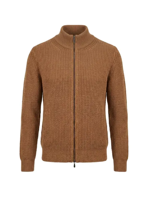 Drumohr ribbed-knit zip-up cardigan Brown D5M202PNL