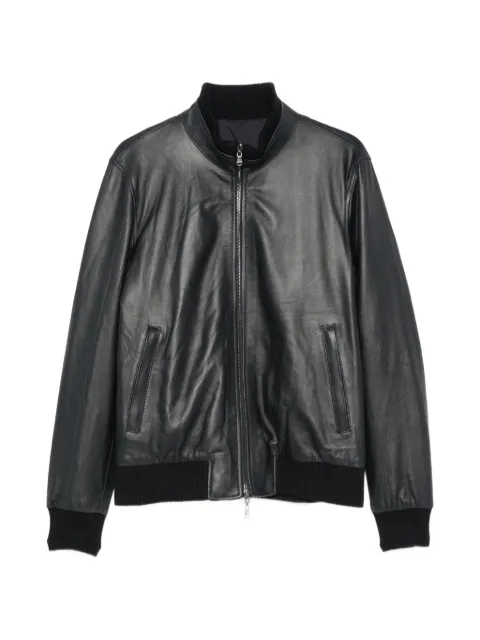 Arte Antwerp ribbed-trim leather jacket Blue BRASS58205