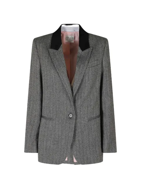 Forte Forte herringbone-pattern velvet-collar jacket Grey 150178003