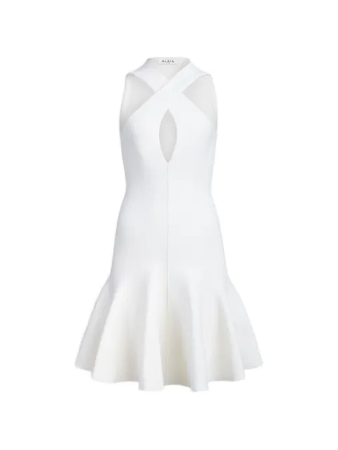 Alaïa mini criss-cross flared dress White AA9R3116K212D054