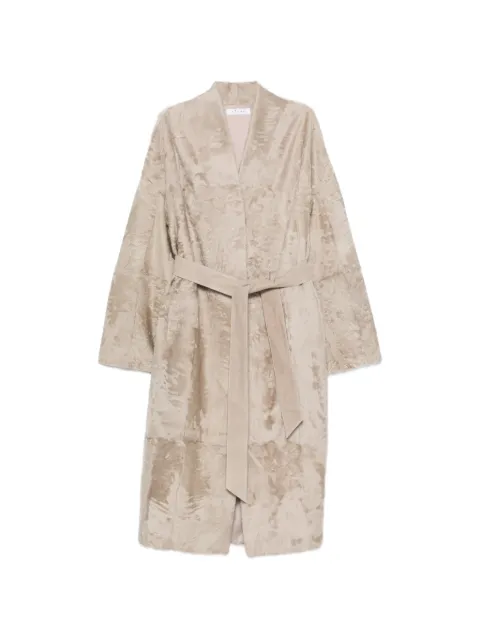 Liska buttoned belted coat Neutrals 502583