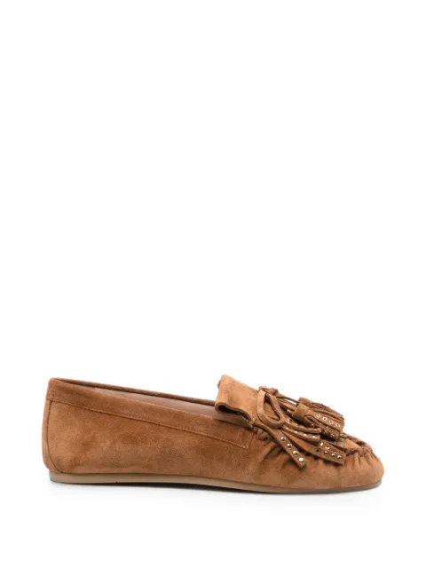 Stuart Weitzman tassel-embellished studded loafers Brown SO285