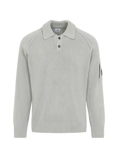C.P. Company chenille cotton Lens polo sweater Grey 21CMKN198A005558G936