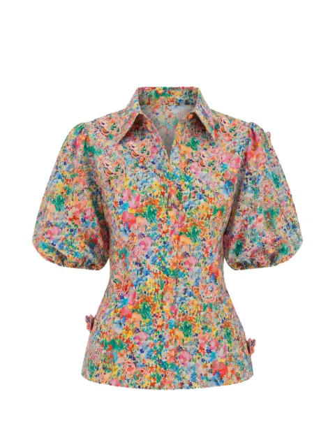 FARM Rio butterfly-appliqué floral-print blouse Neutrals 358035