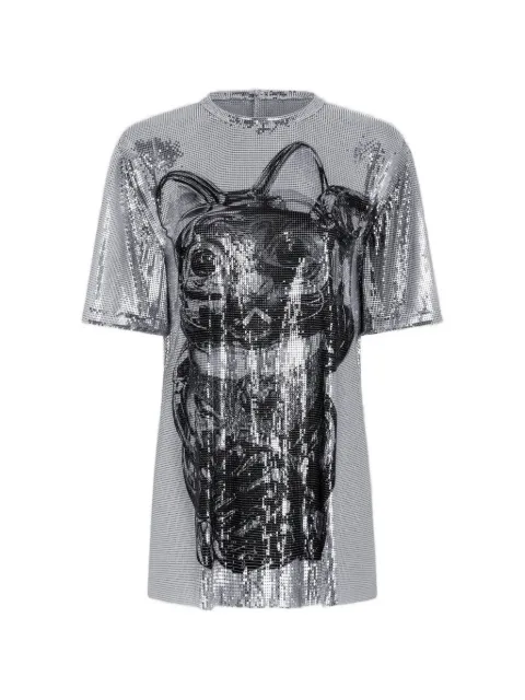 Rabanne Ohmori cat-print chainmail mini dress Silver 26AITO284MH0007
