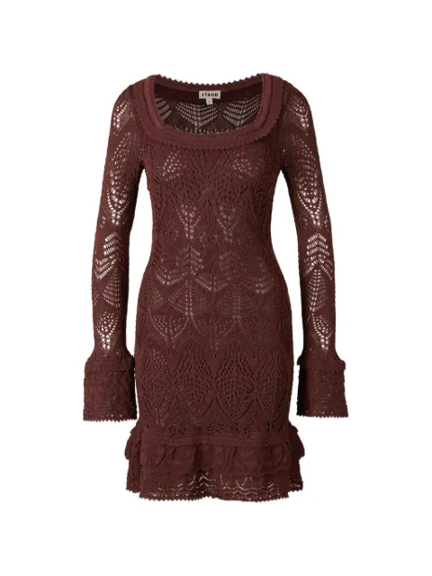 STAUD crochet-knit ruffled mini dress Brown R26P2146VN