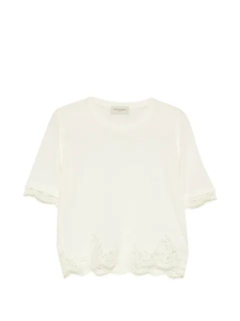 ERMANNO FIRENZE short-sleeve lace-trim top Neutrals D49EM071BE89