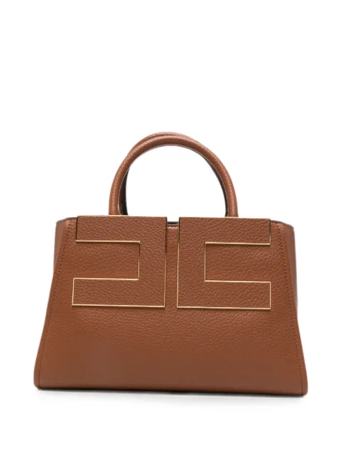 Elisabetta Franchi logo-plaque grained tote bag Brown BS06A66E2