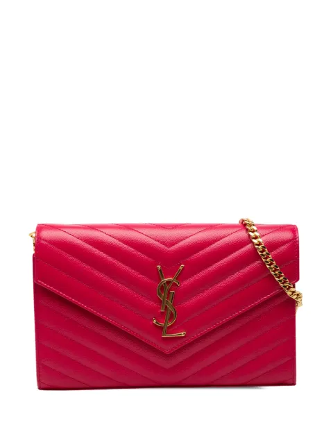 Saint Laurent Pre-Owned 2017 Grain De Poudre Chevron Monogram Envelope Chain Wallet crossbody bag Pink NMUH5T2SPFD8YPI8