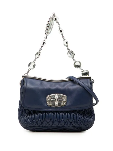 Miu Miu Pre-Owned 2010-2026 Matelasse Nappa Crystal Frame Flap satchel Blue KL9LQZHW4RXWTACH