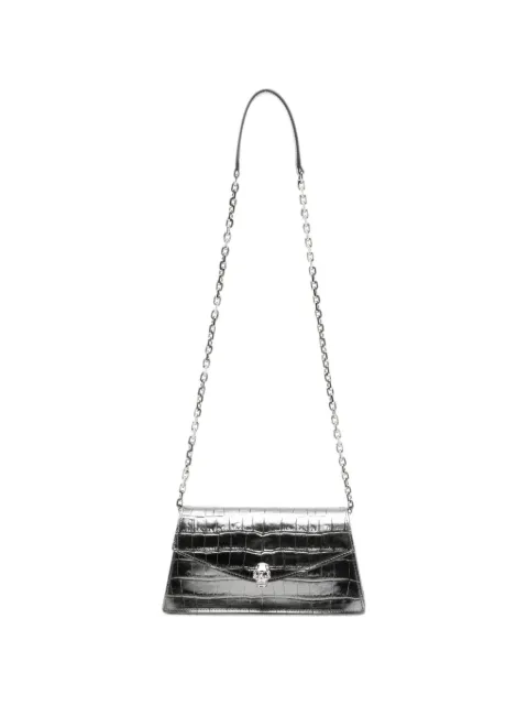 Alexander McQueen mini Skull croc-effect shoulder bag Grey 8746981HBA3