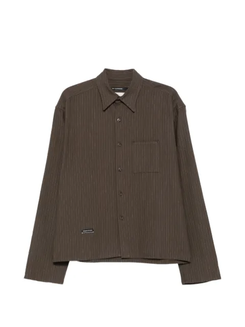 Song For The Mute School pinstripe-pattern logo-patch shirt Brown 262MSH073PNSTKHA