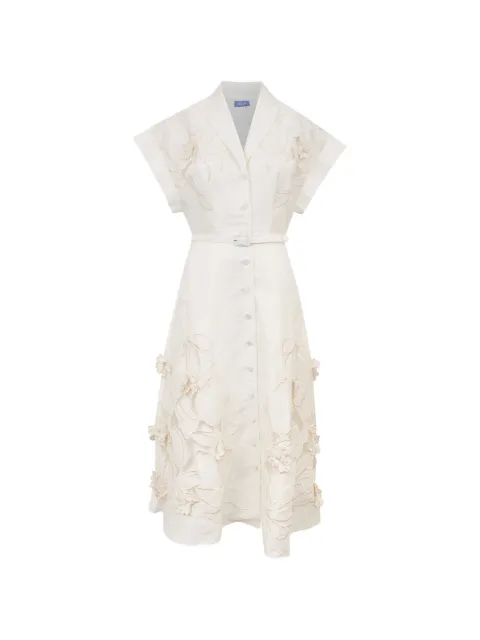 Leo Lin floral-appliqué belted midi dress White LLPF26099