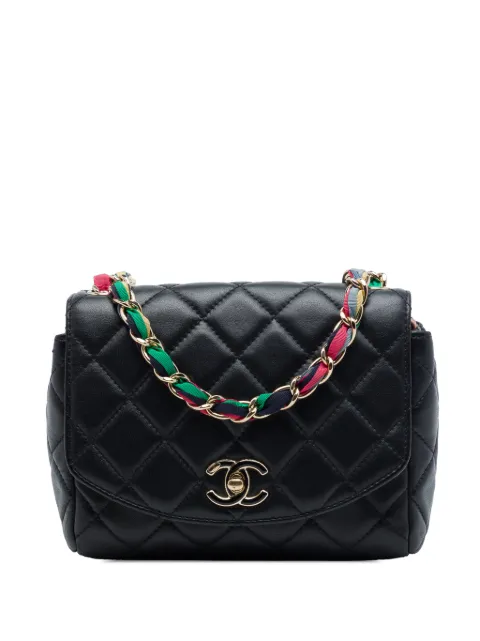 CHANEL Pre-Owned 2021 Small Quilted Lambskin Cocovado Ribbon Chain Flap crossbody bag Black NO0E4B8E485BYQVU
