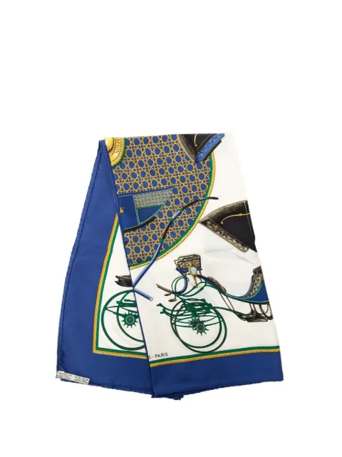 Hermès Pre-Owned 2000-2026 Les Voitures a Transformation Silk Scarf 90 scarves Blue PAIG3TL7HAMMG4I0
