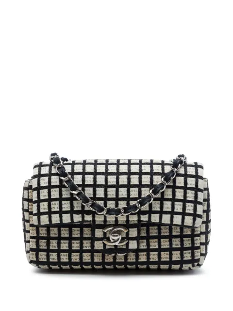 CHANEL Pre-Owned 2014 Mini Rectangular Tweed and Ribbon Logo Single Flap crossbody bag Black I2TKDOPAFSMF8172