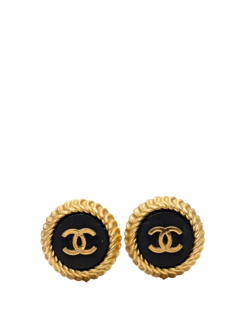 CHANEL Pre-Owned 1995 CC Gold Plated and Enamel Round Clip On Earrings costume earrings Gold J73WV1H4VQ9ICDFF