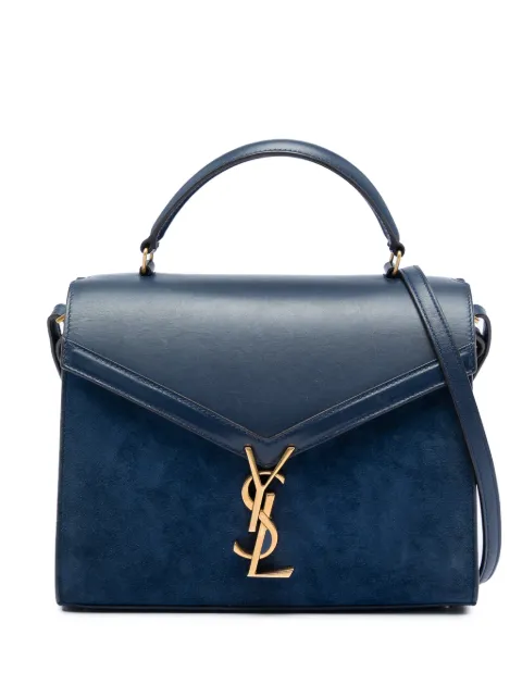 Saint Laurent Pre-Owned 2019 Medium Calfskin and Suede Classic Monogram Cassandra Top Handle Bag satchel Blue EP0LQ3TUFN77J132