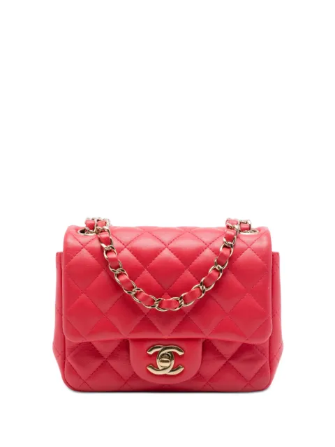 CHANEL Pre-Owned 2021 Mini Square Classic Lambskin Single Flap crossbody bag Red AQKZ76ZBOSKIH8W5