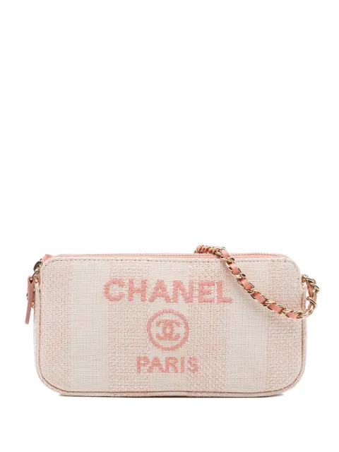 CHANEL Pre-Owned 2019 Raffia Deauville Double Zip Clutch with Chain crossbody bag Pink 82AXJK9MEL6B6F4S